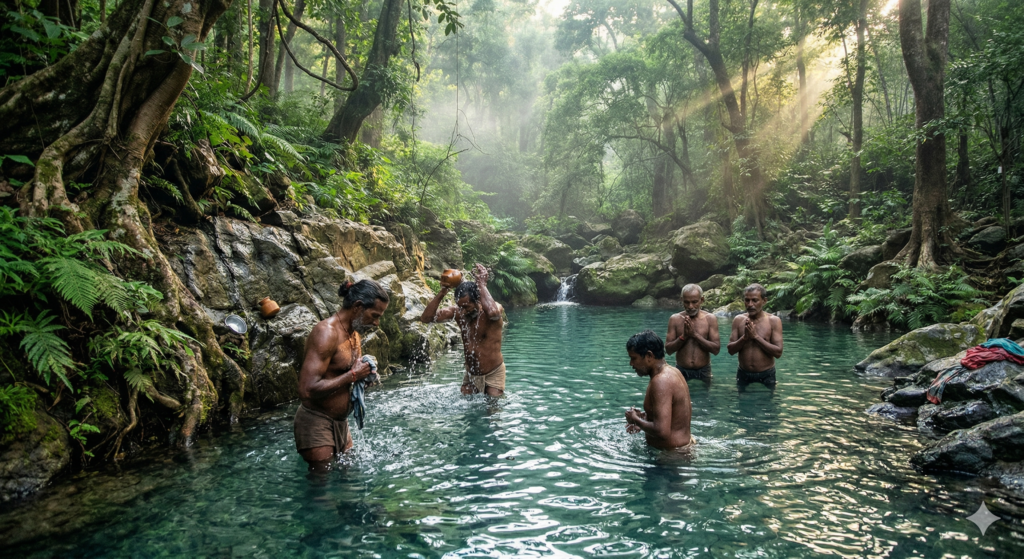 अस्तंबा ऋषी यात्रा 2026: सातपुड़ा अस्तंबा ऋषी यात्रा 2026: पैदल यात्रा के बाद जूना अस्तंबा के पास भीमकुण्ड के ठन्डे पानी में नहाने का मज़ा.. जय आदिवासी! 🚩
