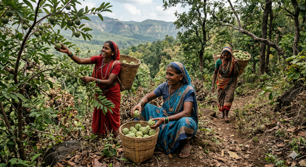 नंदुरबार के पहाड़ों के सीताफल आदिवासी संग्रह