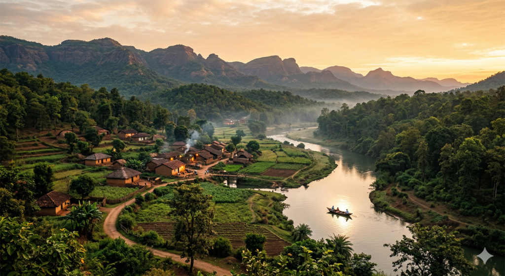 satpuda hills landscape village forest river